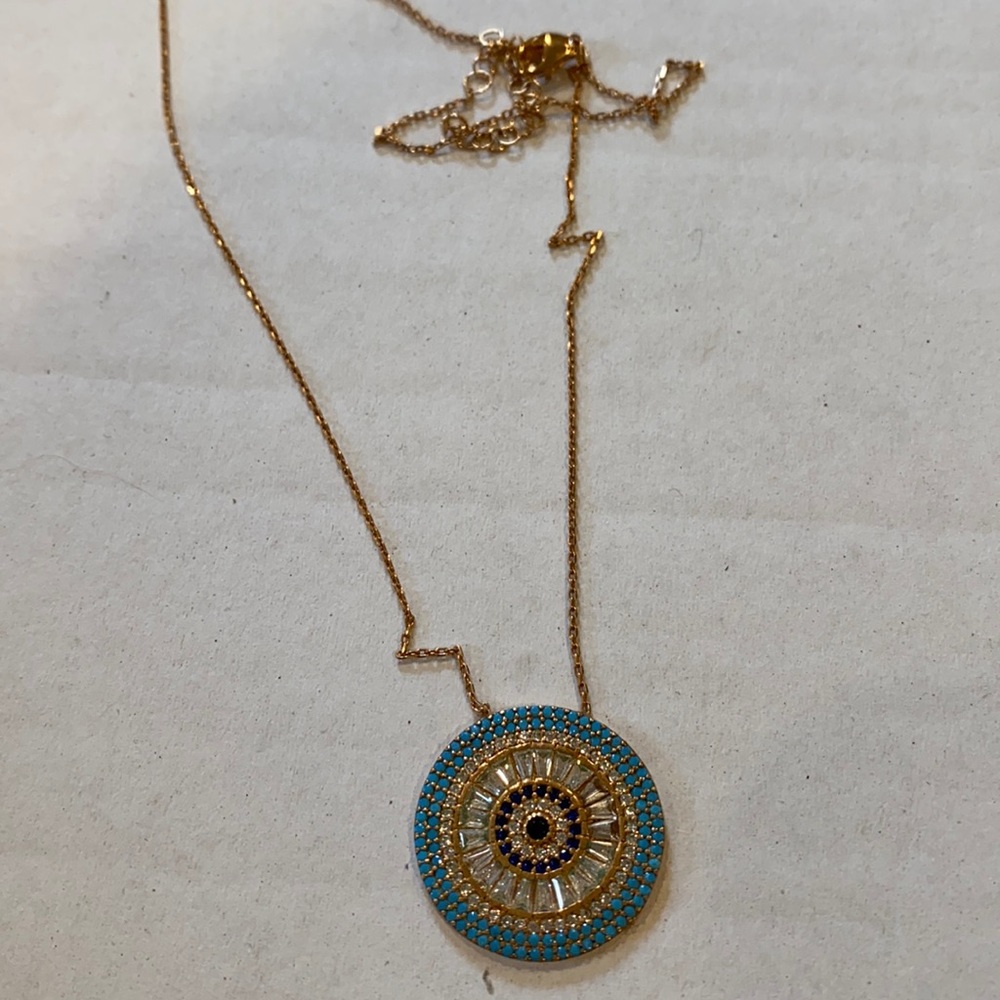 Evil eye necklace, gold chain